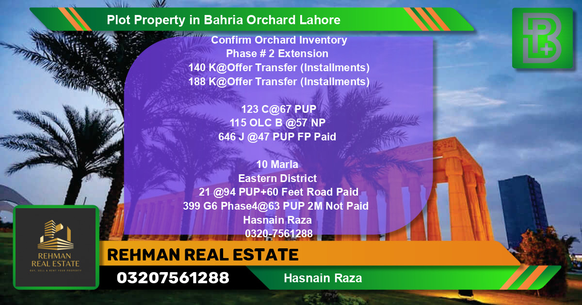 Residential Plot for Sale in Bahria Orchard, Lahore - (BP-58966)