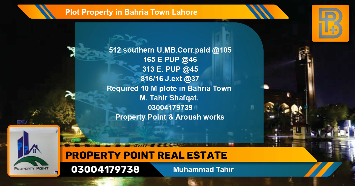 Residential Plot for Sale in Bahria Town, Lahore - (BP-58967)