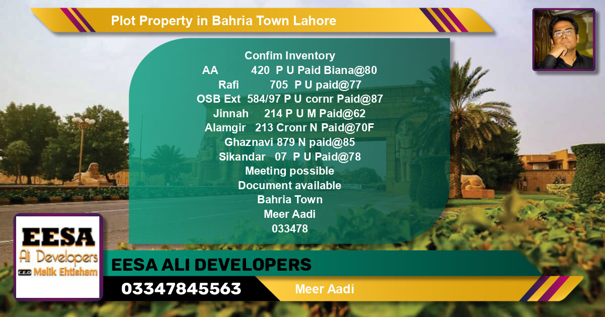 Residential Plot for Sale in Bahria Town, Lahore - (BP-58978)
