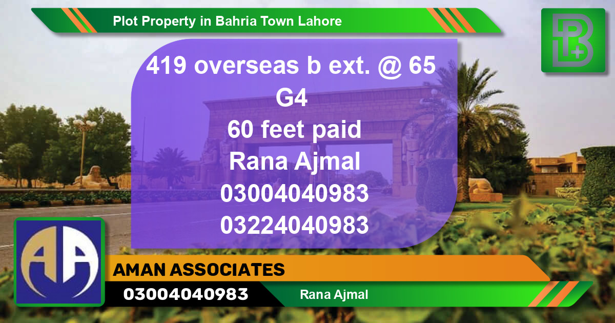 Residential Plot for Sale in Bahria Town, Lahore - (BP-58985)