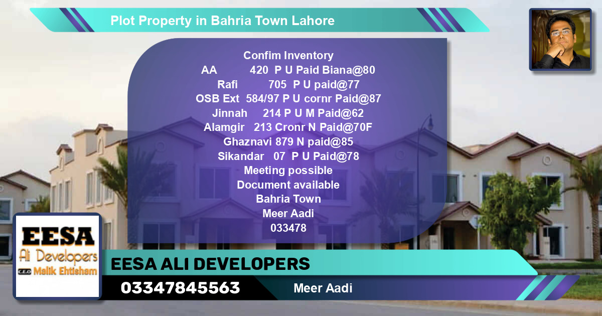 Residential Plot for Sale in Bahria Town, Lahore - (BP-59064)