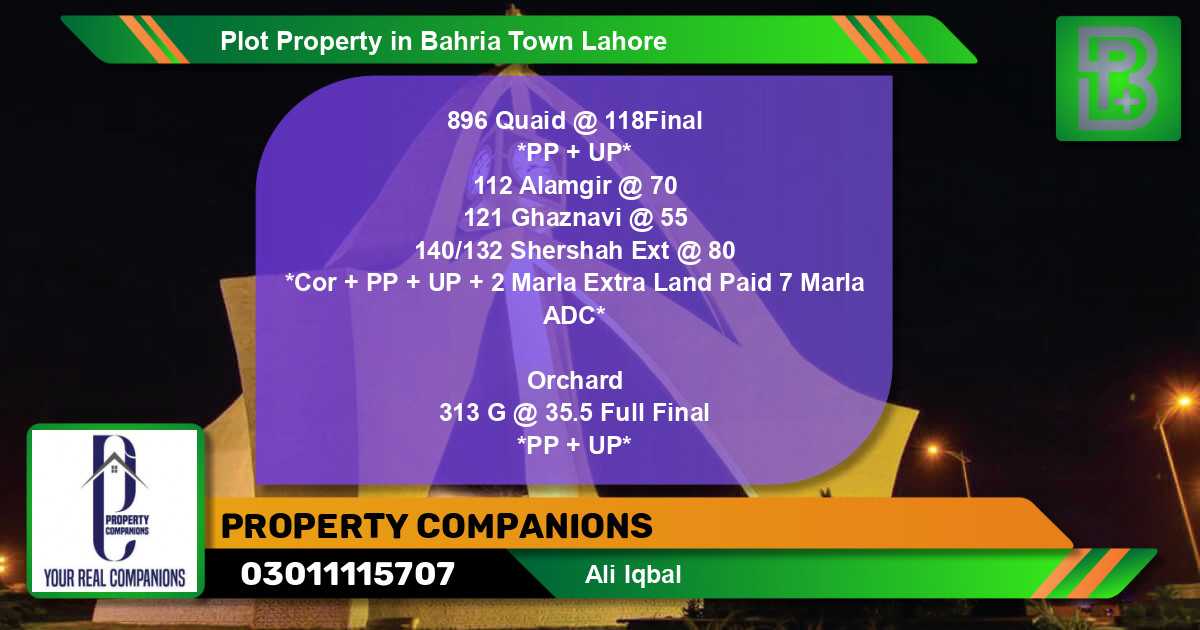 Residential Plot for Sale in Bahria Town, Lahore - (BP-59075)