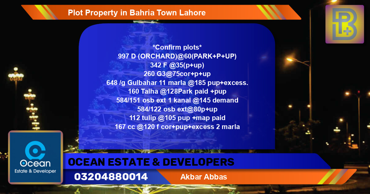 Residential Plot for Sale in Bahria Town, Lahore - (BP-59087)