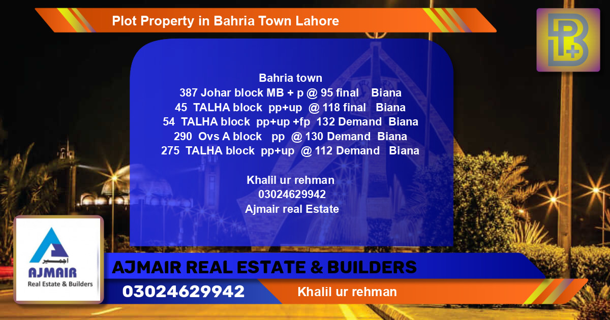 Residential Plot for Sale in Bahria Town, Lahore - (BP-59104)