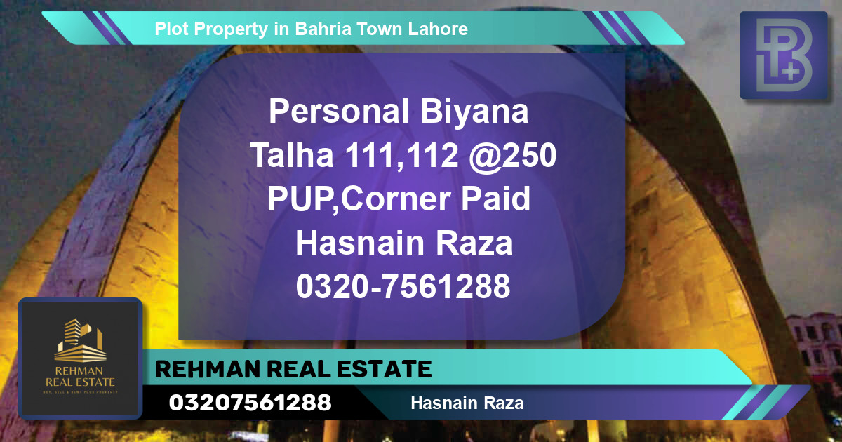 Residential Plot for Sale in Bahria Town, Lahore - (BP-59106)