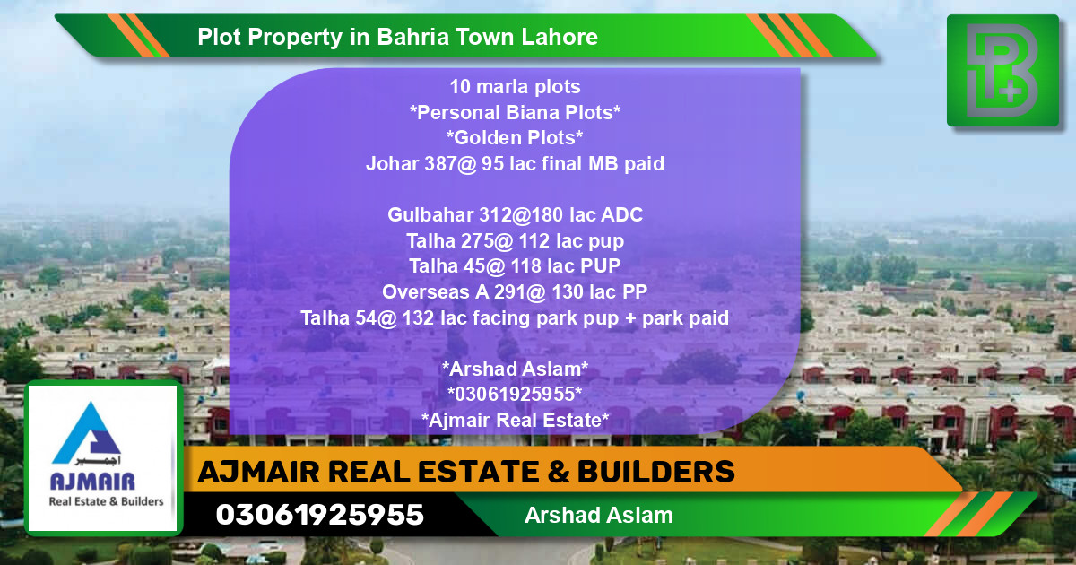 Residential Plot for Sale in Bahria Town, Lahore - (BP-59135)