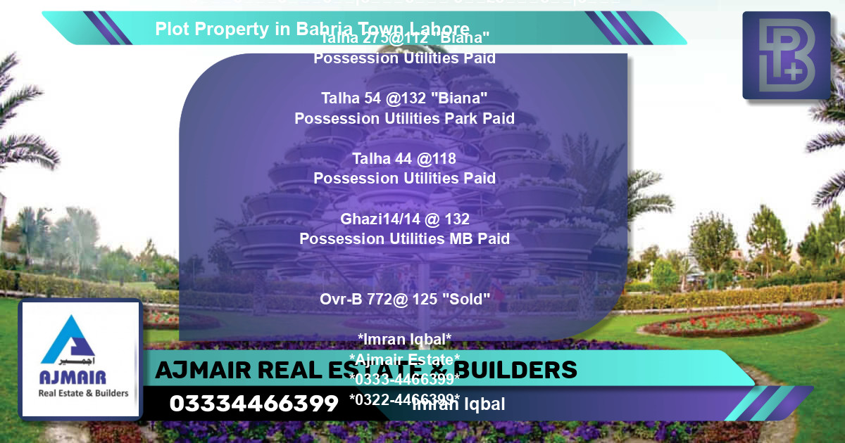 Residential Plot for Sale in Bahria Town, Lahore - (BP-59140)