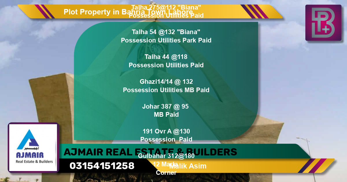 Residential Plot for Sale in Bahria Town, Lahore - (BP-59157)