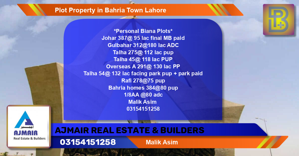 Residential Plot for Sale in Bahria Town, Lahore - (BP-59187)