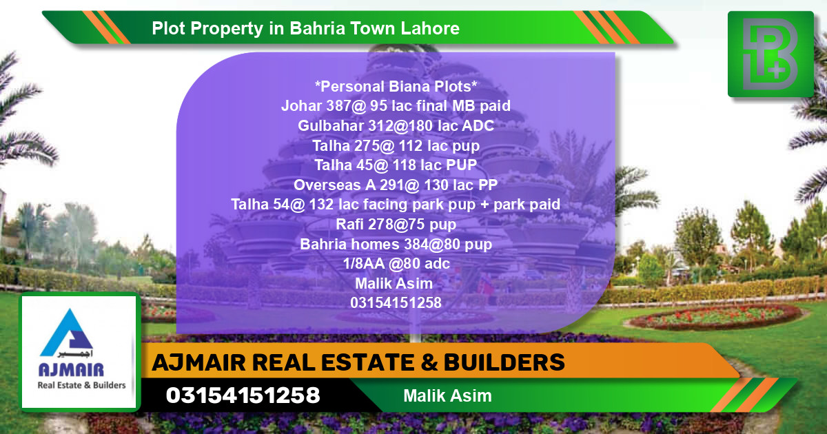 Residential Plot for Sale in Bahria Town, Lahore - (BP-59203)