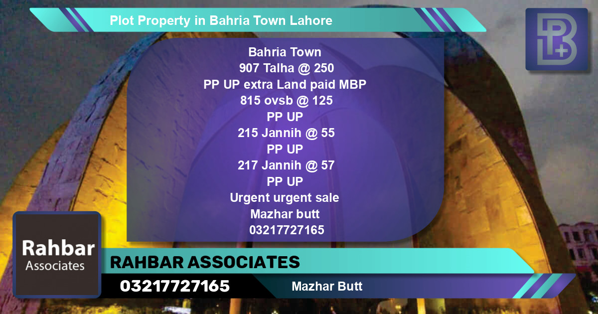 Residential Plot for Sale in Bahria Town, Lahore - (BP-59239)