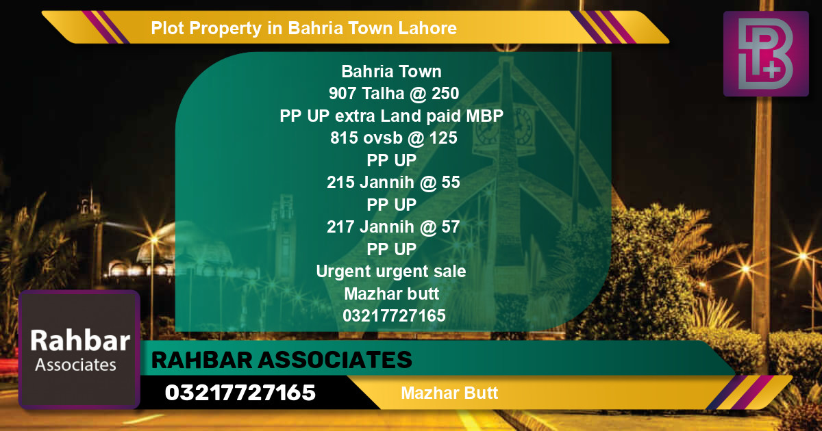 Residential Plot for Sale in Bahria Town, Lahore - (BP-59241)