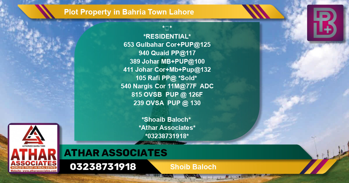 Residential Plot for Sale in Bahria Town, Lahore - (BP-59244)