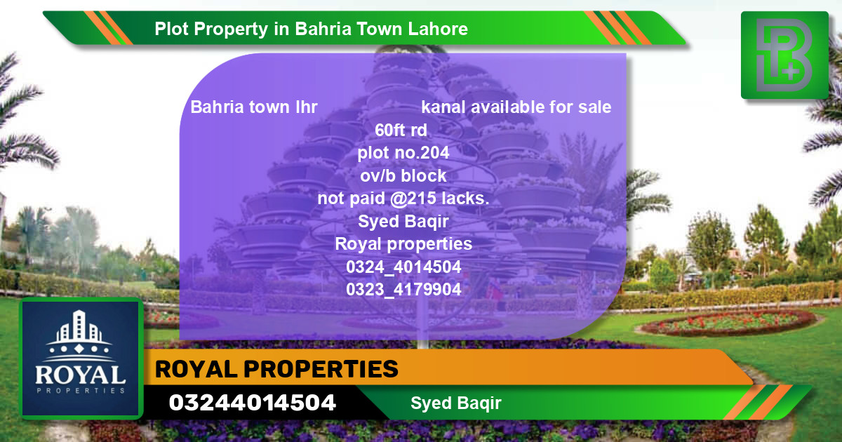 Residential Plot for Sale in Bahria Town, Lahore - (BP-59257)