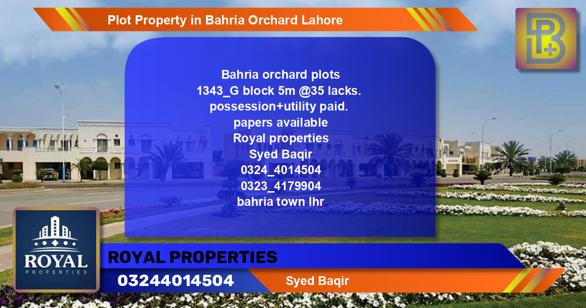 Residential Plot for Sale in Bahria Orchard, Lahore - (BP-59259)