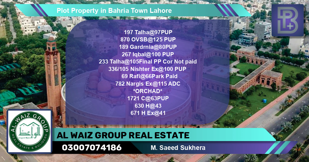 Residential Plot for Sale in Bahria Town, Lahore - (BP-59299)