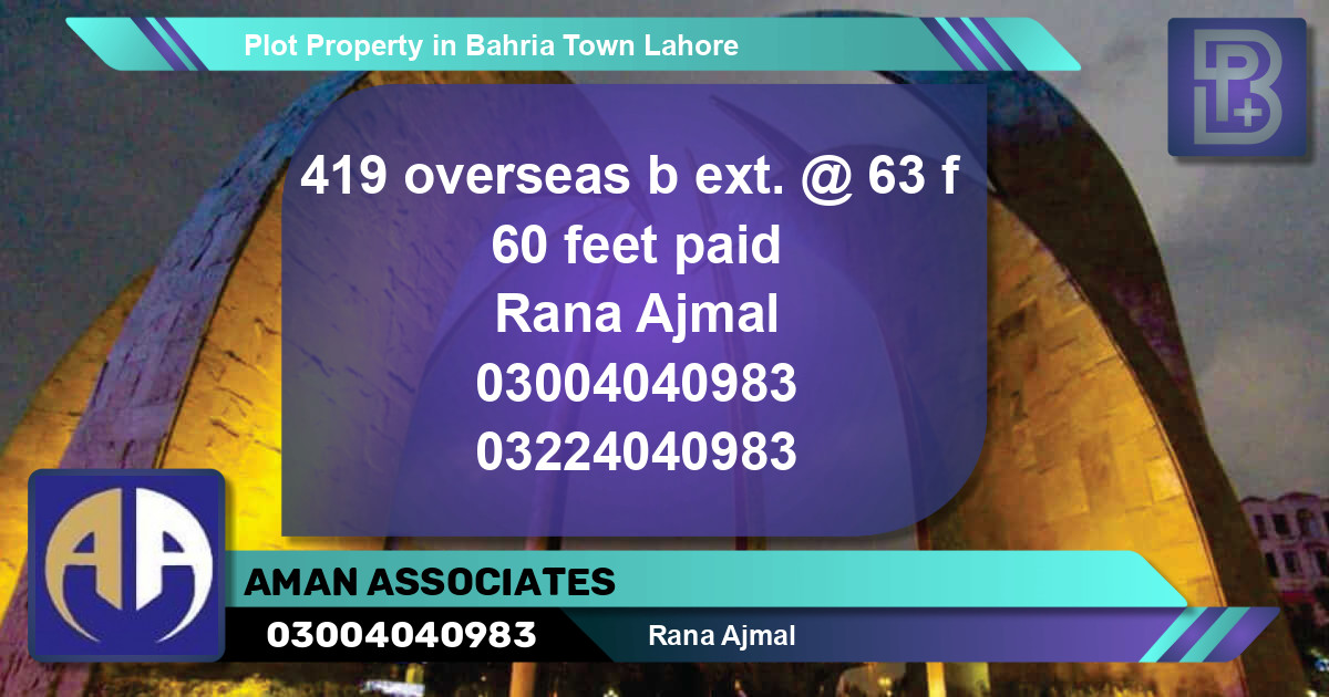 Residential Plot for Sale in Bahria Town, Lahore - (BP-59364)