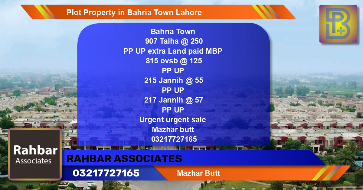 Residential Plot for Sale in Bahria Town, Lahore - (BP-59378)
