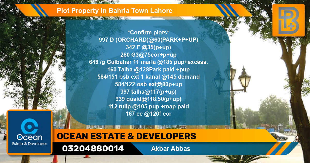 Residential Plot for Sale in Bahria Town, Lahore - (BP-59461)