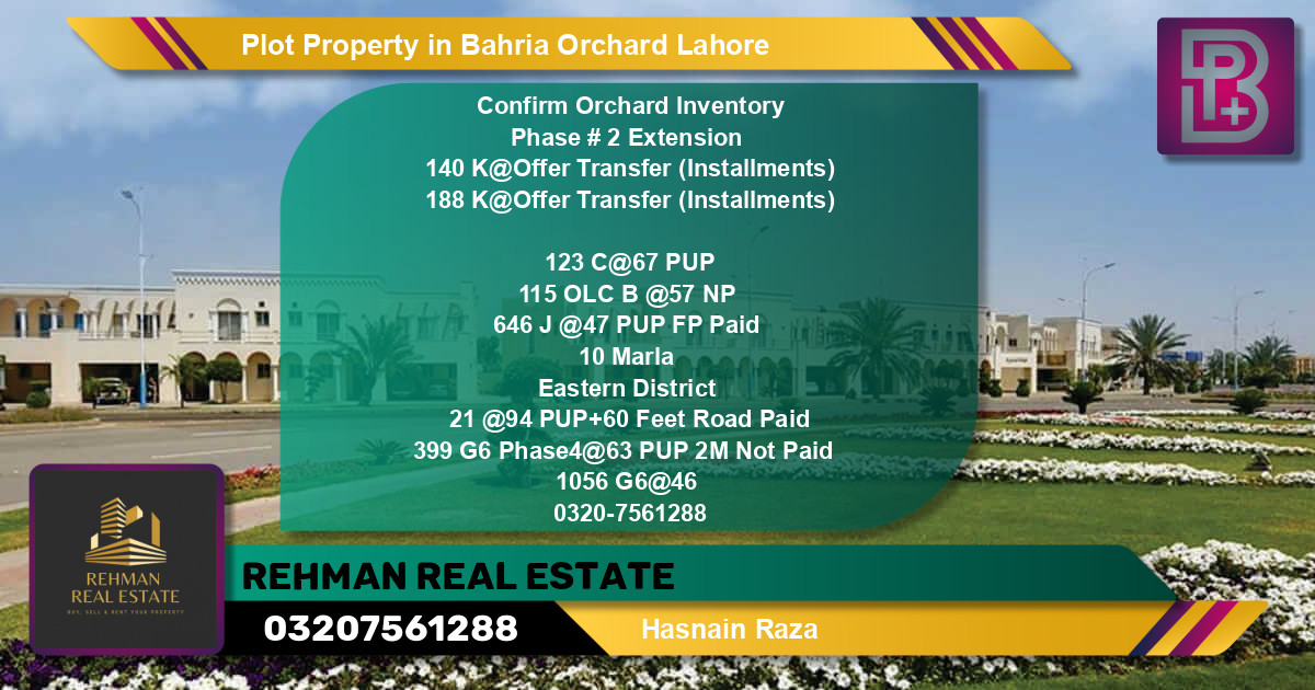 Residential Plot for Sale in Bahria Orchard, Lahore - (BP-59467)