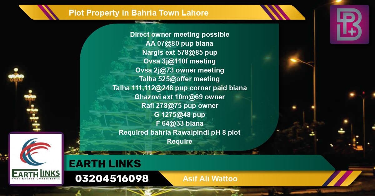 Residential Plot for Sale in Bahria Town, Lahore - (BP-59517)