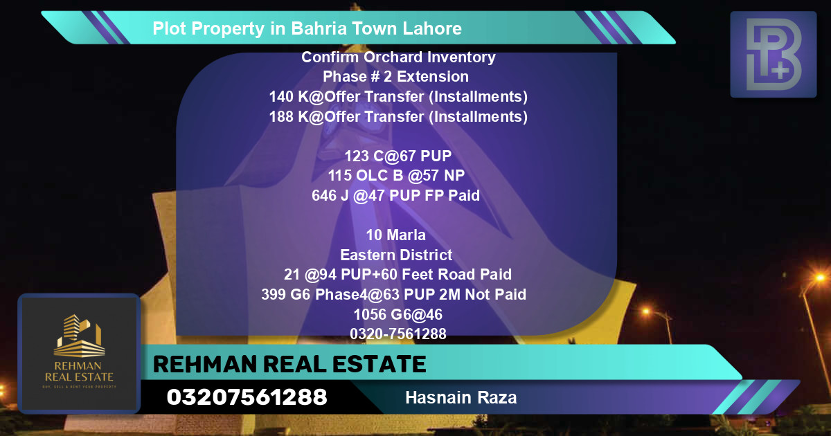 Residential Plot for Sale in Bahria Town, Lahore - (BP-59522)