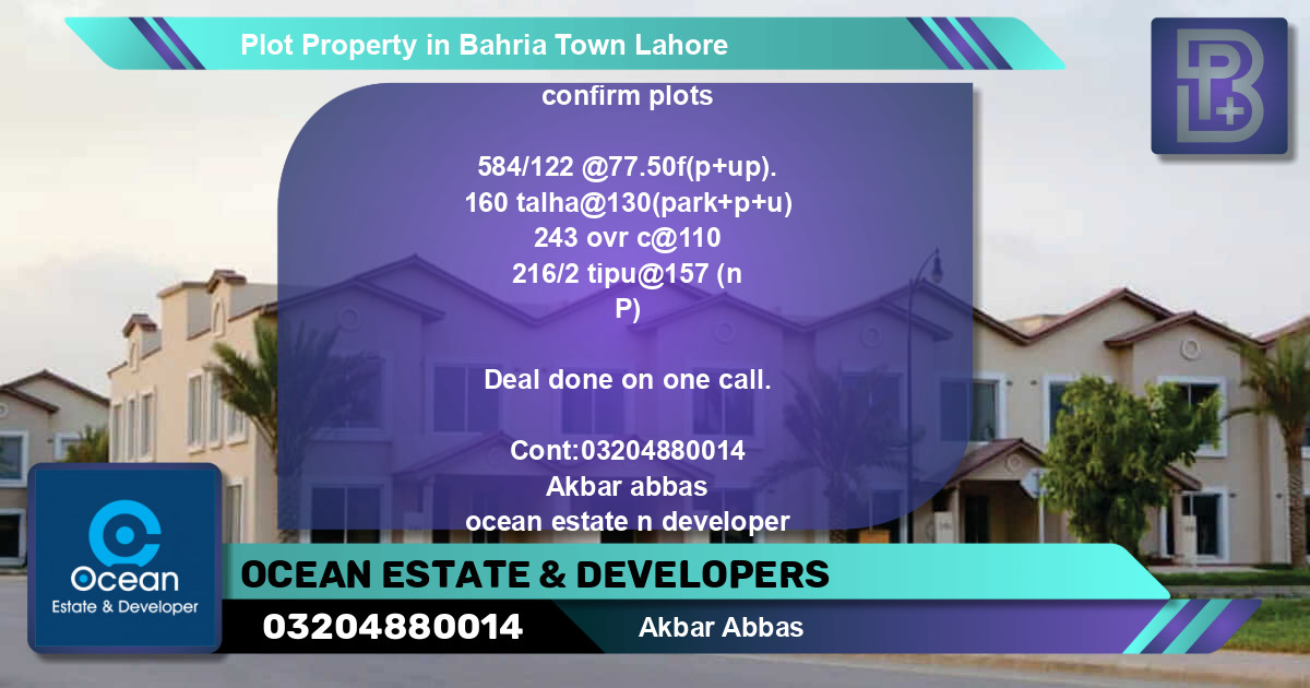 Residential Plot for Sale in Bahria Town, Lahore - (BP-59529)
