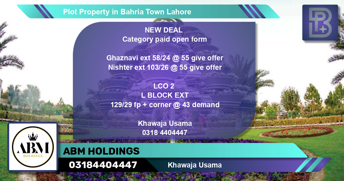 Residential Plot for Sale in Bahria Town, Lahore - (BP-59545)