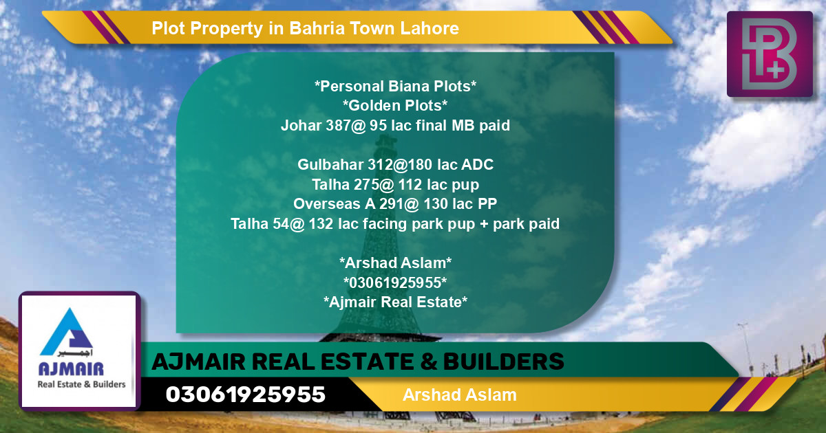 Residential Plot for Sale in Bahria Town, Lahore - (BP-59561)