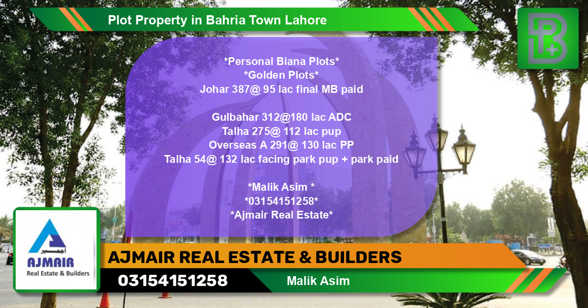 Residential Plot for Sale in Bahria Town, Lahore - (BP-59573)