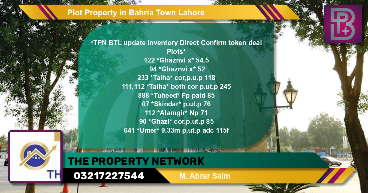 Residential Plot for Sale in Bahria Town, Lahore - (BP-59580)
