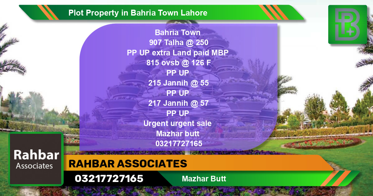 Residential Plot for Sale in Bahria Town, Lahore - (BP-59599)