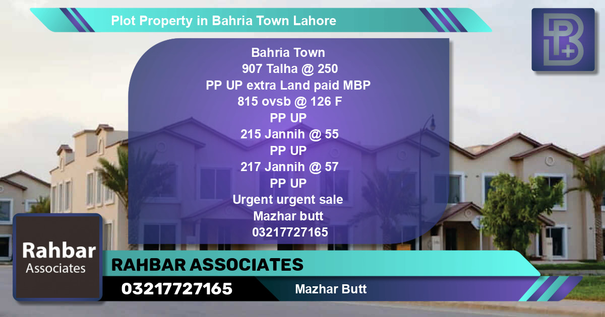 Residential Plot for Sale in Bahria Town, Lahore - (BP-59601)