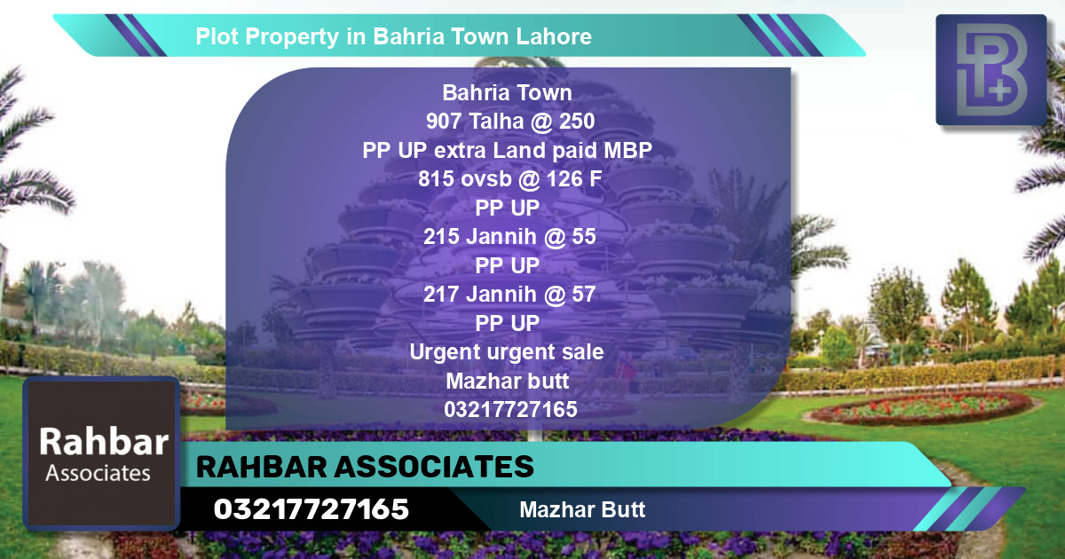 Residential Plot for Sale in Bahria Town, Lahore - (BP-59603)