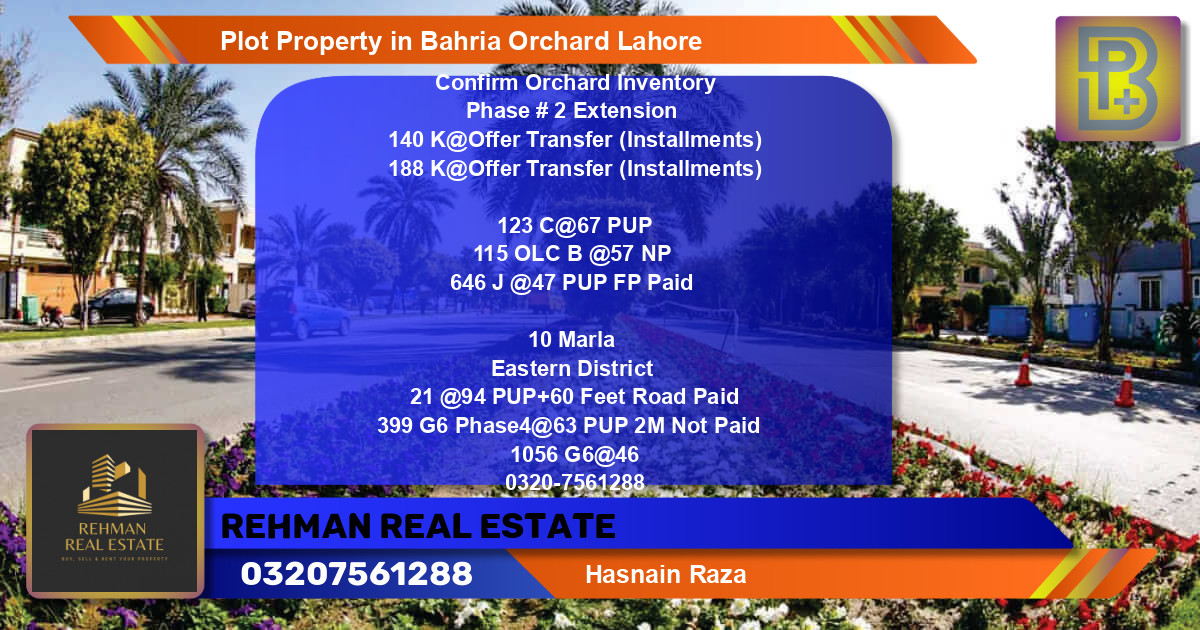 Residential Plot for Sale in Bahria Orchard, Lahore - (BP-59629)