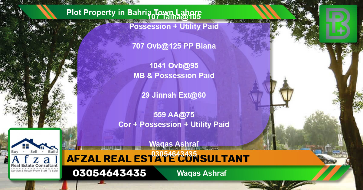 Residential Plot for Sale in Bahria Town, Lahore - (BP-59660)