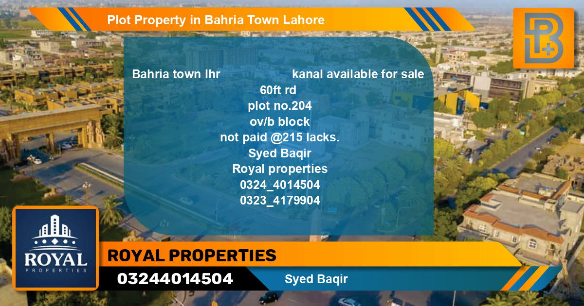 Residential Plot for Sale in Bahria Town, Lahore - (BP-59683)