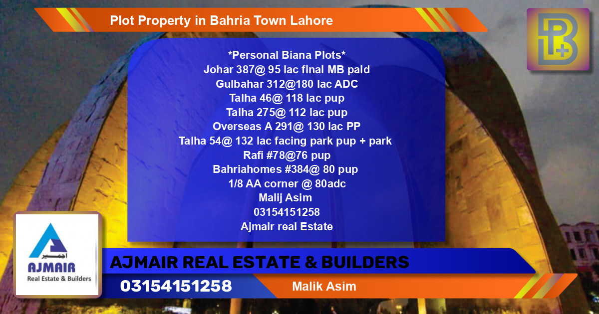 Residential Plot for Sale in Bahria Town, Lahore - (BP-59788)