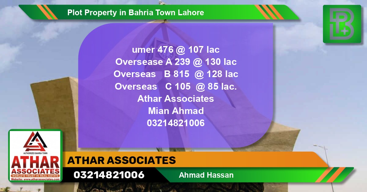Residential Plot for Sale in Bahria Town, Lahore - (BP-59821)
