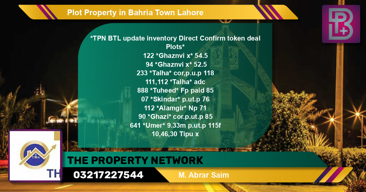 Residential Plot for Sale in Bahria Town, Lahore - (BP-59865)
