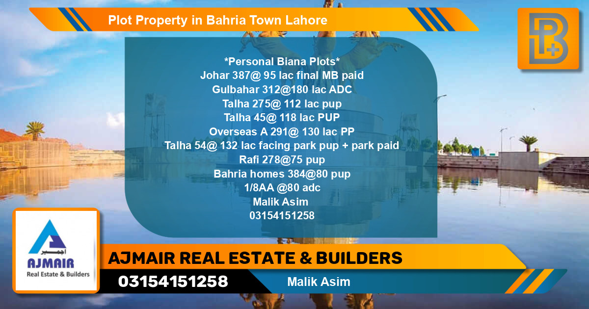 Residential Plot for Sale in Bahria Town, Lahore - (BP-59871)