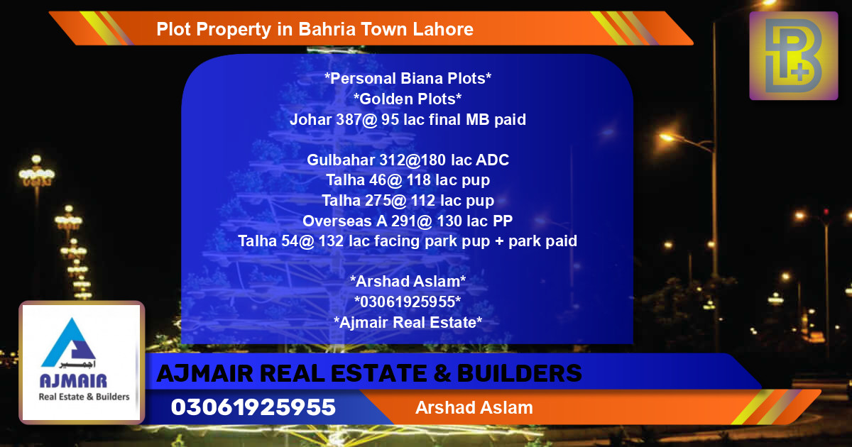 Residential Plot for Sale in Bahria Town, Lahore - (BP-59883)