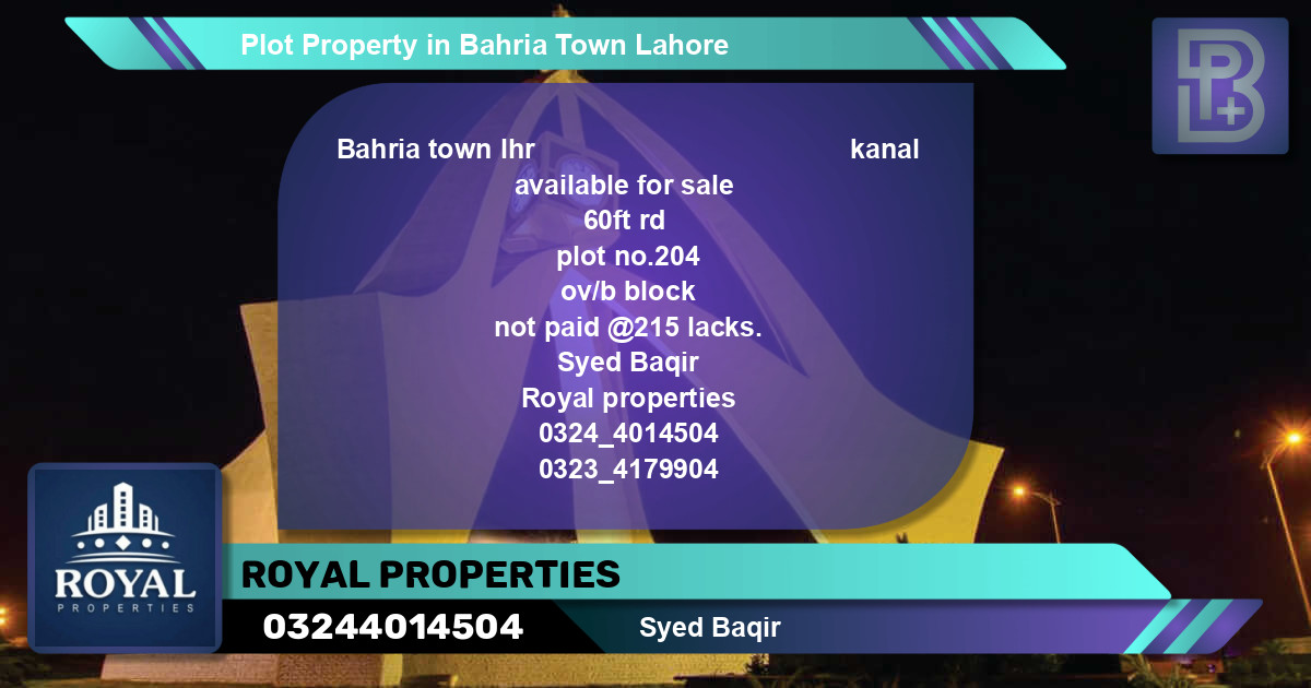 Residential Plot for Sale in Bahria Town, Lahore - (BP-59892)