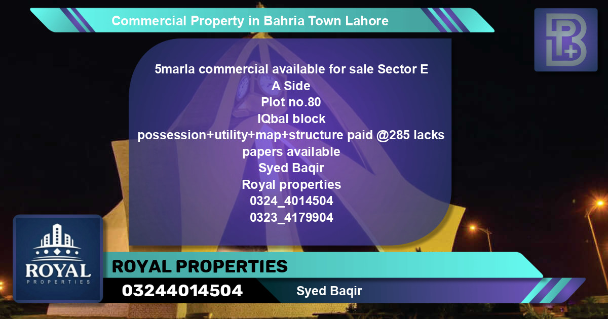 Commercial Property for Sale in Bahria Town, Lahore - (BP-59893)