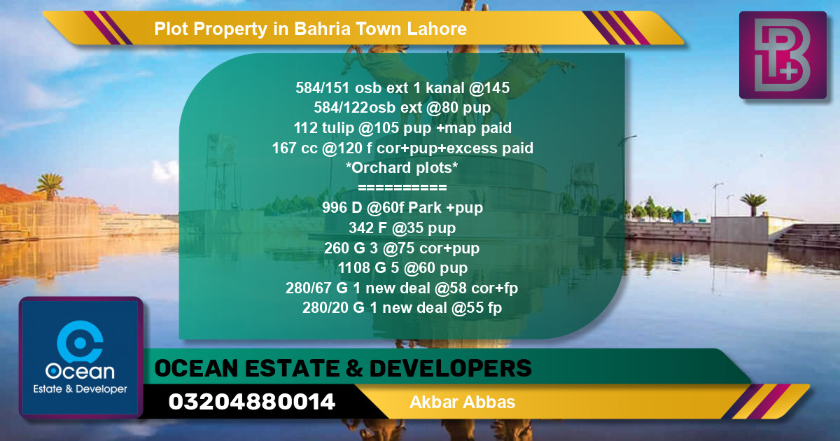 Residential Plot for Sale in Bahria Town, Lahore - (BP-59992)