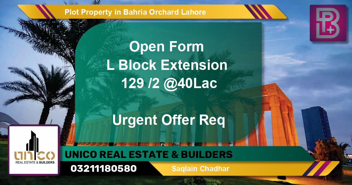 Residential Plot for Sale in Bahria Orchard, Lahore - (BP-60124)
