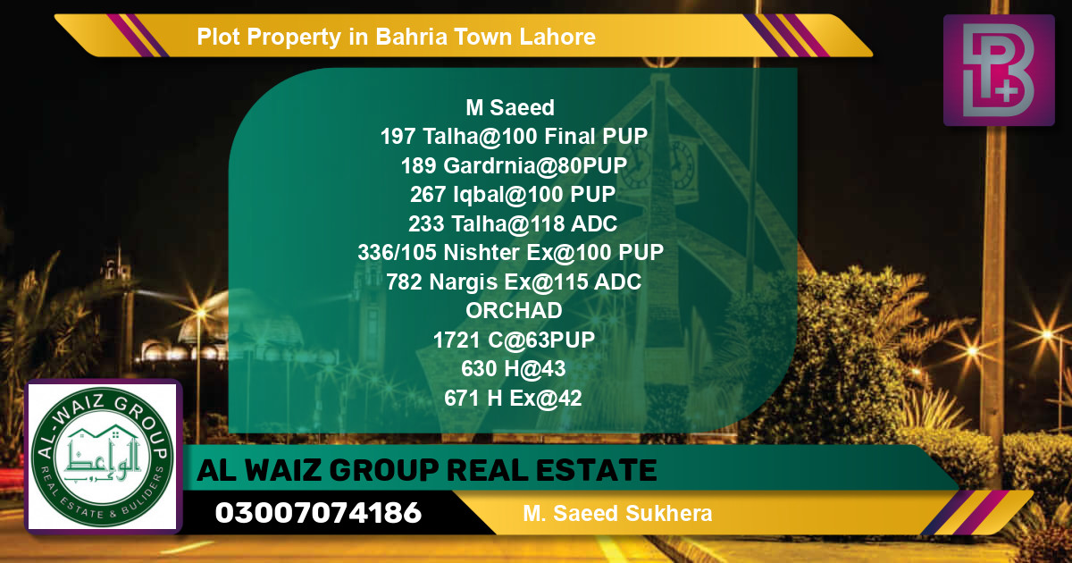 Residential Plot for Sale in Bahria Town, Lahore - (BP-60131)