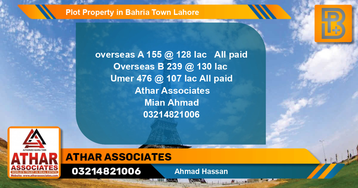 Residential Plot for Sale in Bahria Town, Lahore - (BP-60169)