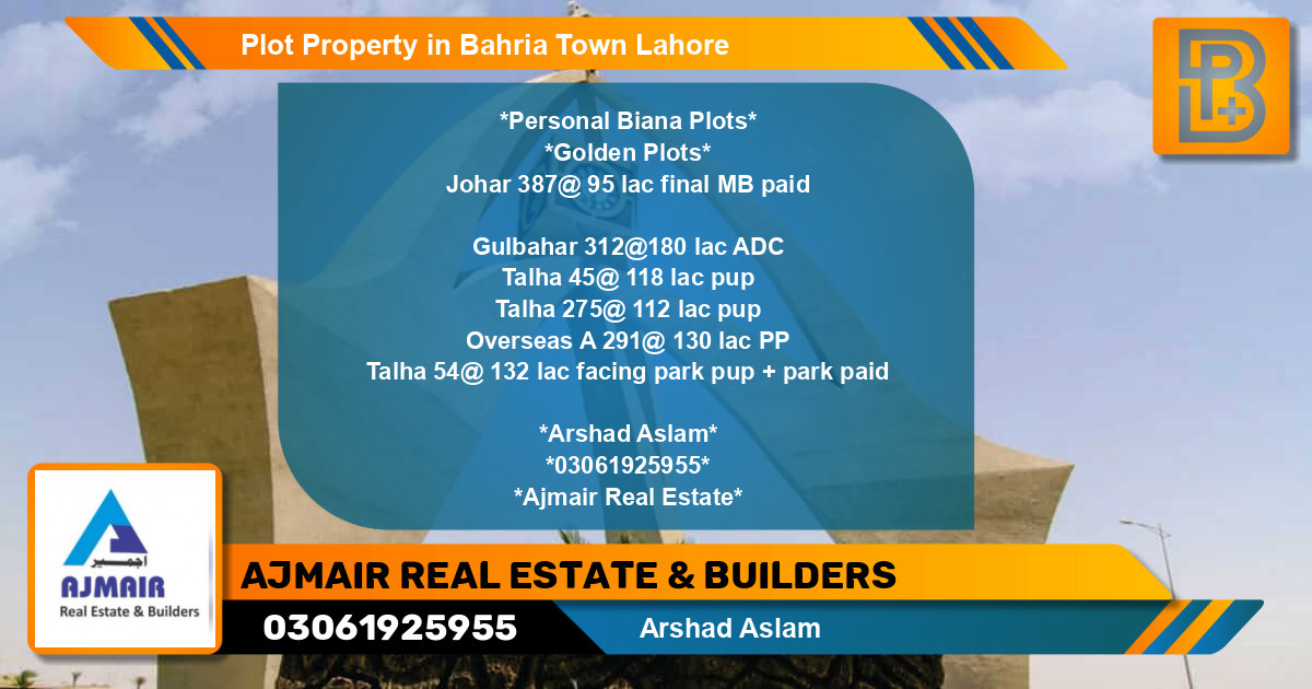 Residential Plot for Sale in Bahria Town, Lahore - (BP-60213)
