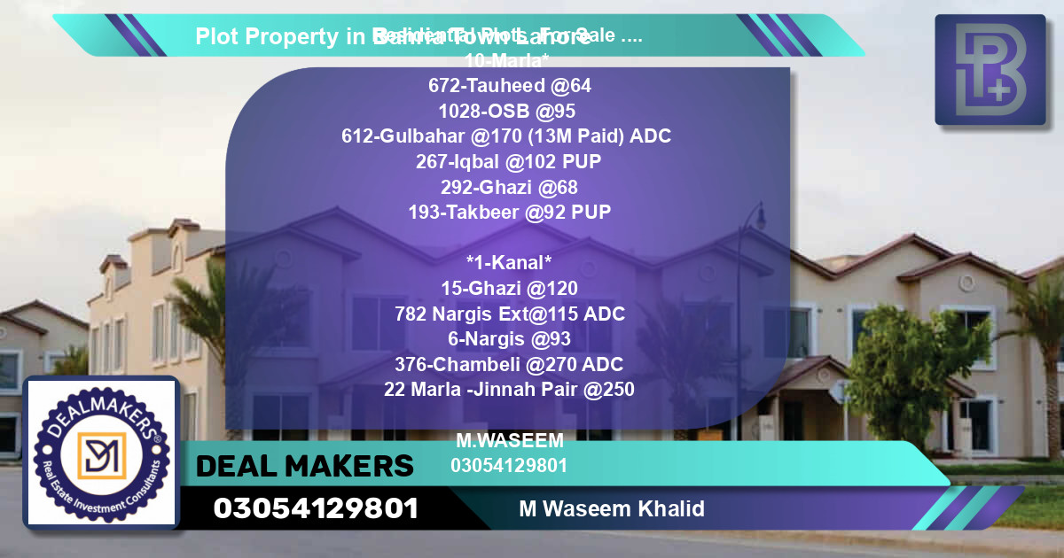 Residential Plot for Sale in Bahria Town, Lahore - (BP-60225)